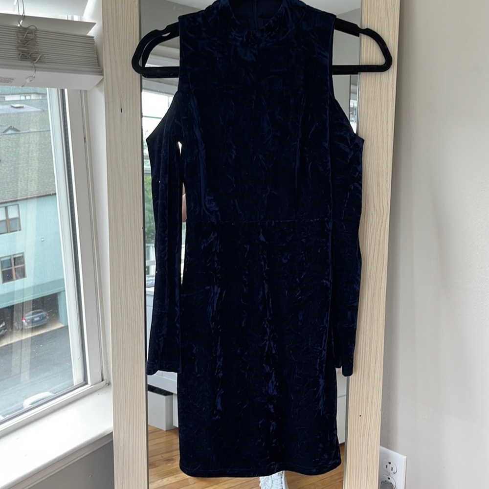 Crushed Velvet Dark Night Blue Cutout Dress